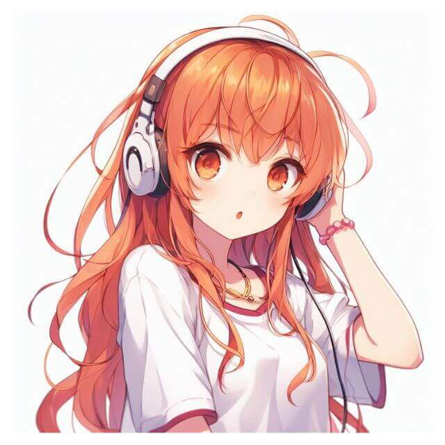 スプラトゥーンっぽい女の子、オレンジ色の髪、ヘッドフォン