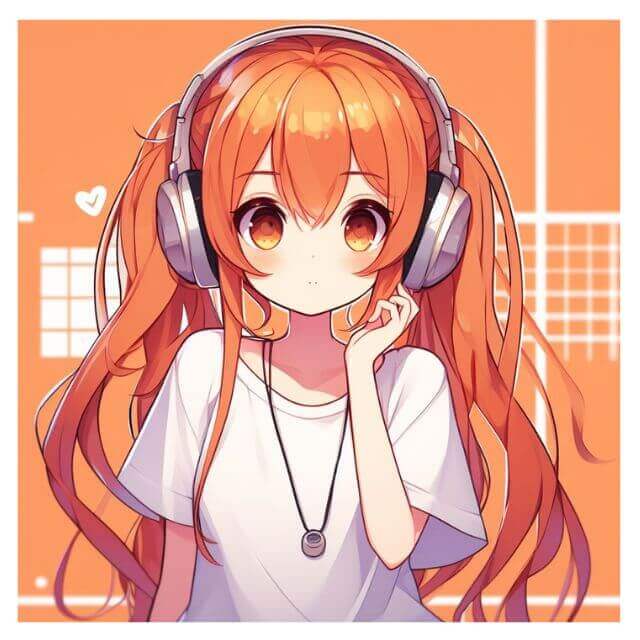スプラトゥーンっぽい女の子、オレンジ色の髪、ヘッドフォン