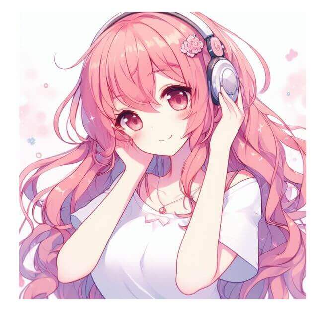スプラトゥーンっぽい女の子、ピンク色の髪、ヘッドフォン